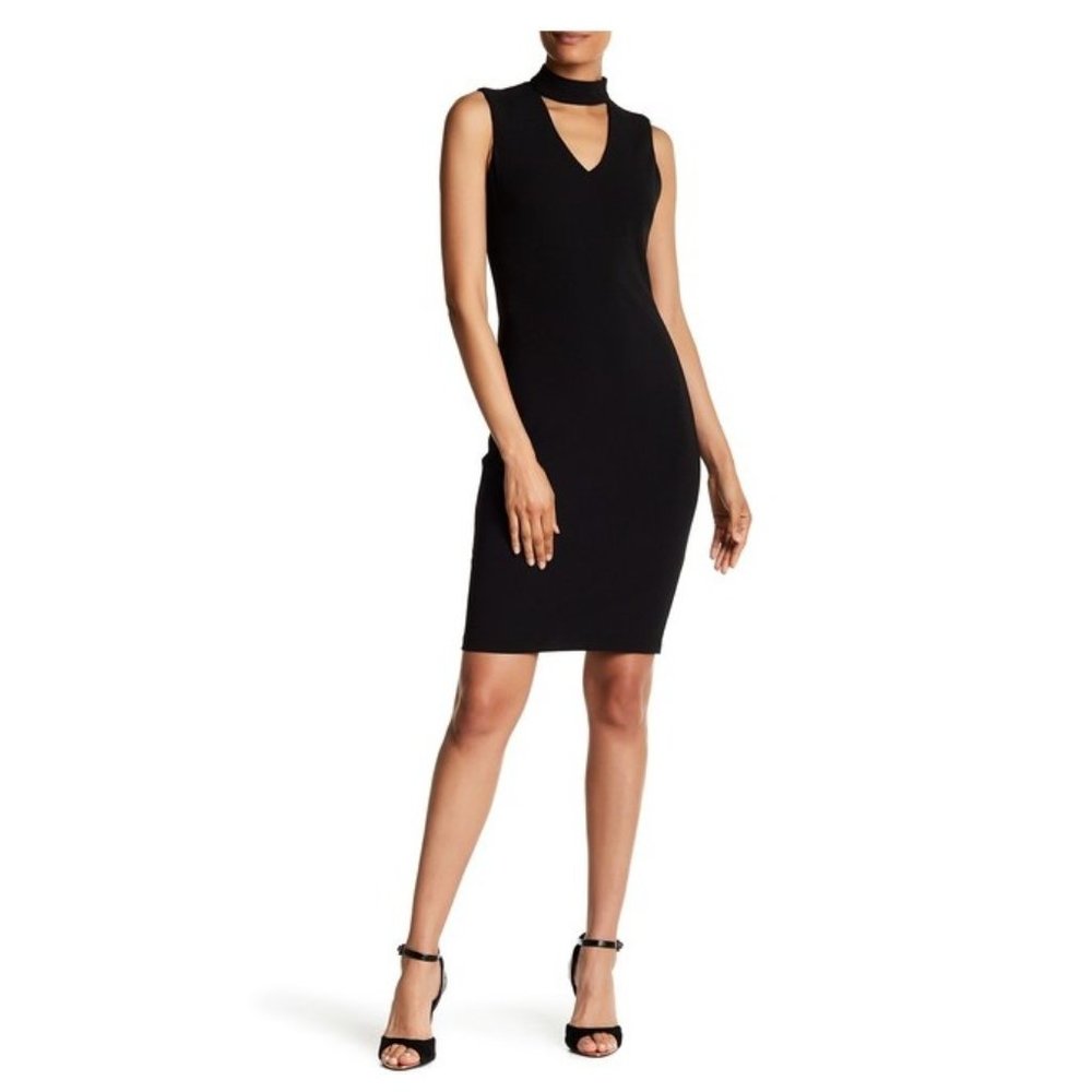 Calvin Klein Black Choker V-Neck Cutout Dress